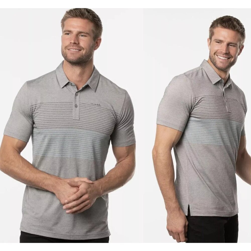 Travis Mathew Quiet Nights Heather Gray Striped Golf Polo Shirt - 47054